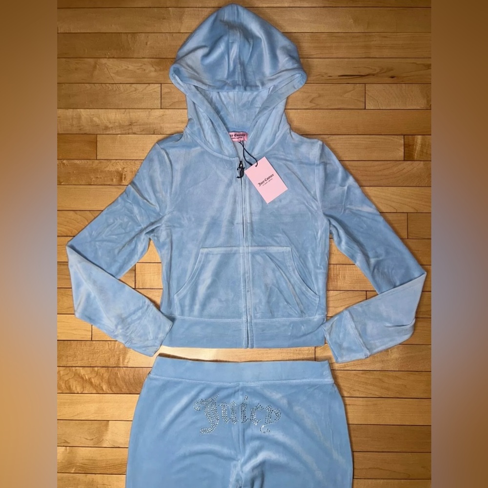 NEW! JUICY COUTURE Velour OG Bling Tracksuit Set Frosted Light Blue